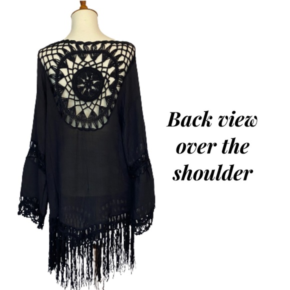 Bohemian Black Beach Bikini Coverup with Fringe - Picture 10 of 13